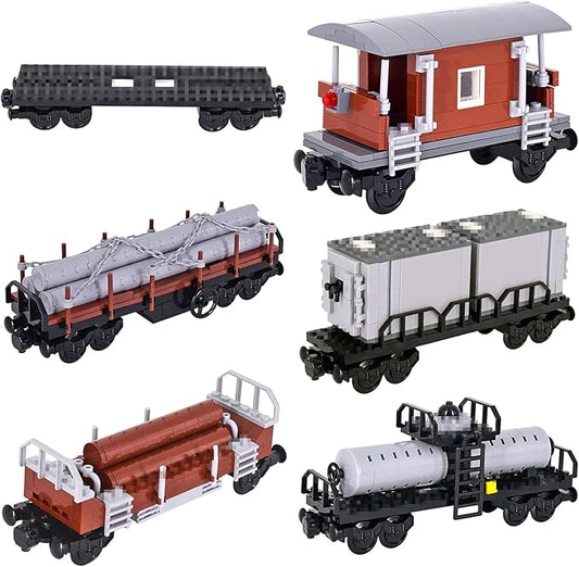 6IN1 City Freight Train Car Building Set, DIY Cargo Train Toys for Teens and Adults, Compatible with Lego 630 Building Accessory, M8001