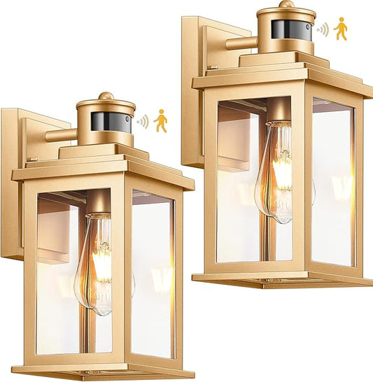 VIANIS Motion Sensor Outdoor Wall Lights Sconce, 2 Pack Dusk to Dawn Outdoor Light Fixture, Gold Waterproof Outdoor Motion Sensor Light for House, Doorway, Entryway, Garden,Hardwired, Non-Solar