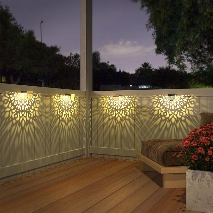 Solar Fence Lights 6 Pack Solar Deck Lights Outdoor Waterproof LED Solar Powered Step Lights Wall Lights Outdoor Decorations Warm Yellow Light Decorative Lighting for, Front Door, Backyard (Gold)