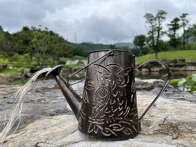 Solar Watering Can with Cascading Lights - Large Waterfall Lights Garden Decor, Owl Shape Solar Hanging Lantern Outdoor Waterproof , 96 LEDs String Light Flashing for Patio,Lawn,Garden,Pathway