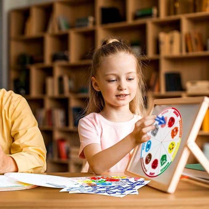 Cinrobiye 24 Set Social Emotional Learning Activities Skills Explore Emotions Wheel with Faces Emotion Matching Cards Feelings Wheel for Preschool Counseling Office Must Haves Therapy Game (Wheel)