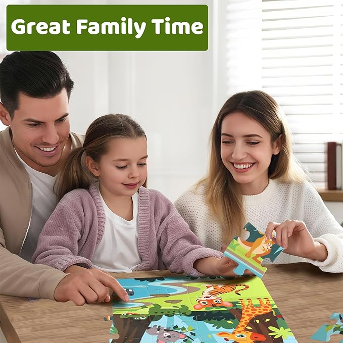 Jumbo Floor Puzzle for Kids, Large Jigsaw Puzzles 48 Piece for Kids Ages 3-5,Preschool Learning & Education Toys, Gifts for 4-8 Year Old Boys and Girls(Jungle Animals)