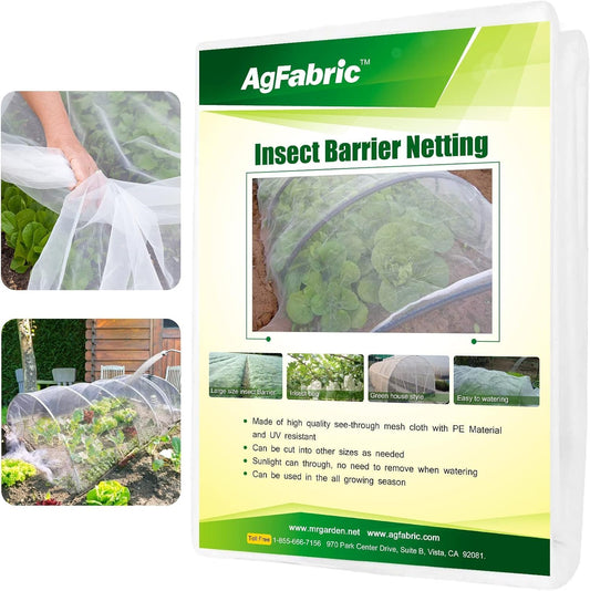 Agfabric Garden Netting 8.2'x32' Insect Pest Barrier Bird Netting for Garden Protection,Row Cover Mesh Netting for Vegetables Fruit Trees and Plants,White