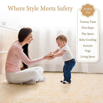 PopsyKosy Premium Exercise & Baby Foam Play Mats - Stylish & Large Non-Toxic Odorless Floor Mat - 6 Tiles - Spacious 6ft x 4ft - Peel-Resistant Reinforced - Soft Thick, Waterproof - Light Apricot