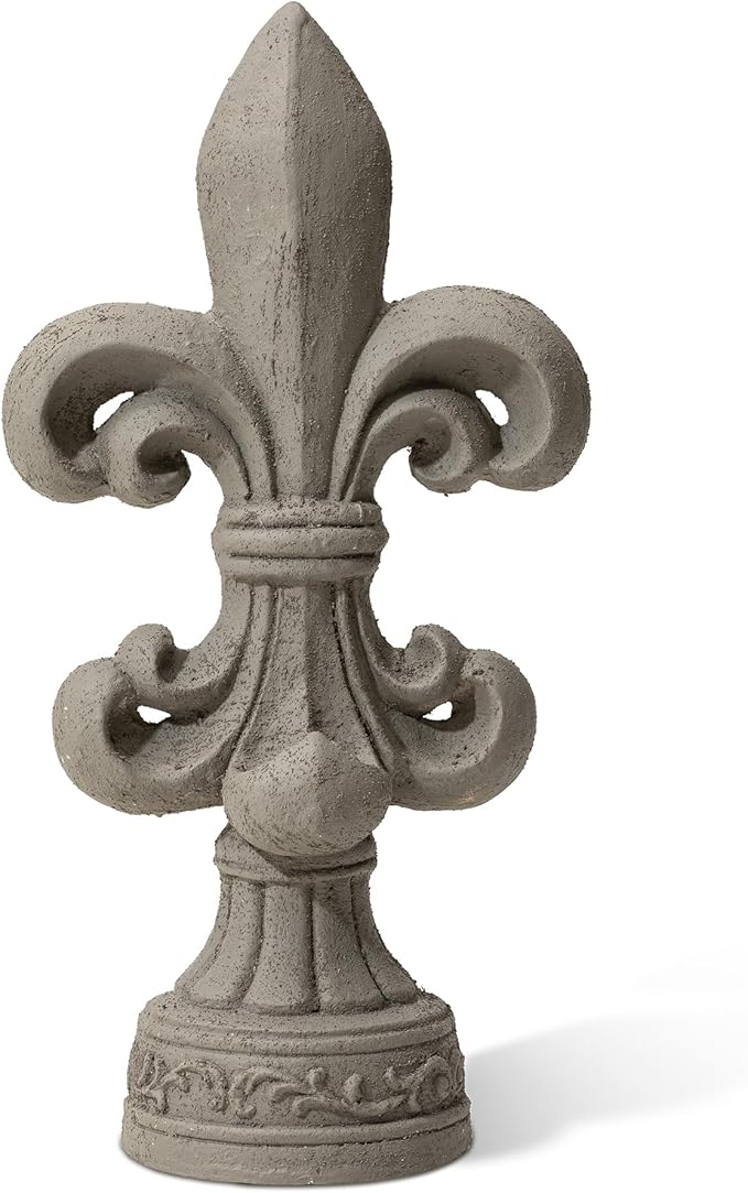 Glitzhome Fleur De Lis Garden Statue MGO Outdoor Decration, 21.25" H, Concrete Grey