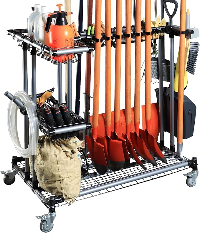 Ultimate Yard Tool Storage Rack with Rolling Casters – Organize All Your Garden Tools Effortlessly