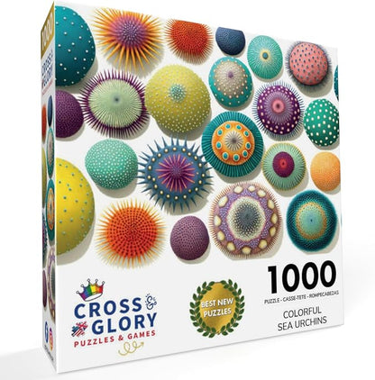 Cross & Glory - Colorful Sea Urchins - 1000 Piece Jigsaw Puzzle for Adults | Vibrant and Stunning Collage | Challenging and Relaxing | Unique and Beautiful Design