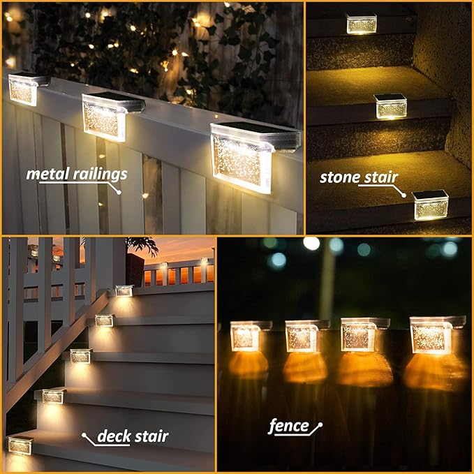Solar Step Lights Outdoor LED Deck Fence Patio Wall Lights Garden Pathway Decoration Lighting 6 Pack(Warm White)