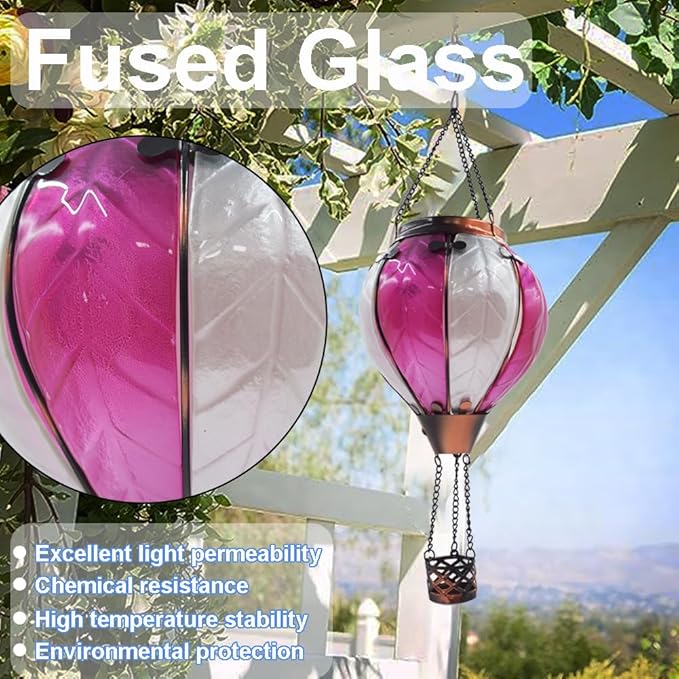 Hot Air Balloon Solar Lantern with Flickering Flame Hanging Solar Lanterns Outdoor Lights Waterproof Lanterns Decorative Garden Patio Yard Party Decor Gray&Wine Red