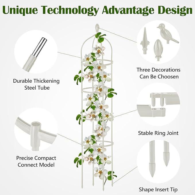 Garden Obelisk Trellis for Climbing Plants Outdoor 6 Ft Rose Bush Round Trellis for Pots Rustproof Metal Plant Flower Trellises for Clematis Vine Jasmine Support Outdoor Indoor