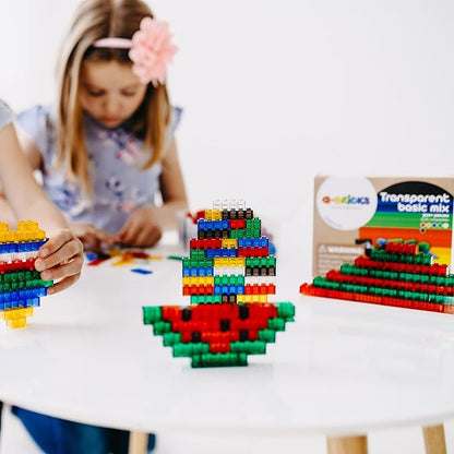 Transparent Building Bricks Set - 300-Piece Crystal-Clear Edition - Includes Reusable Storage Container - Fully Compatible with Other Brands