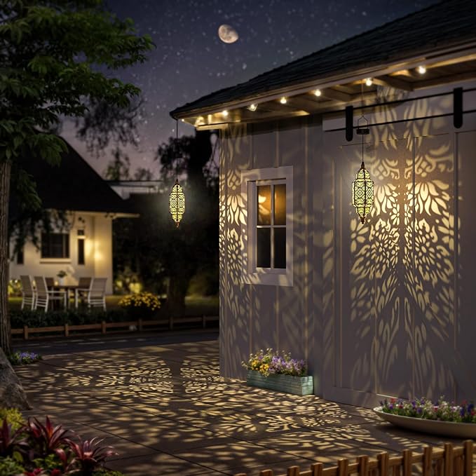 Twinkya Hanging Solar Lights Outdoor Garden Decorative Solar Lantern Waterproof Metal Moroccan Outdoor Decorations for Patio Pathway Yard Porch Backyard Garden Decor (Gold, 1 Pack)