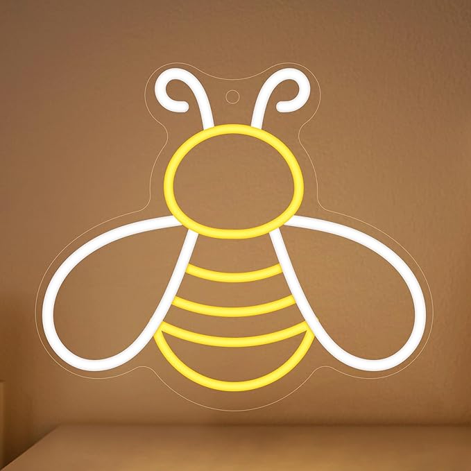 Bee Neon Sign - Dimmable Honey Neon Light Wall Decor, Birthday Party Decorations for Home, Patio, Garden, Bars, Hotels, Stores - Gift for Friends, Family, and Kids