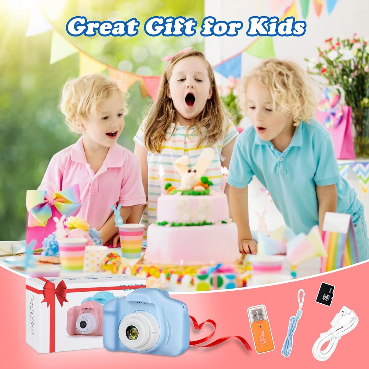 Kids Camera, HD Digital Video Camera, Childrens Toys for 3 4 5 6 7 8 9 Year Old Boys/Girls, Selfie Camera for Kids, Christmas Birthday Gifts with 32GB SD Card (Blue)