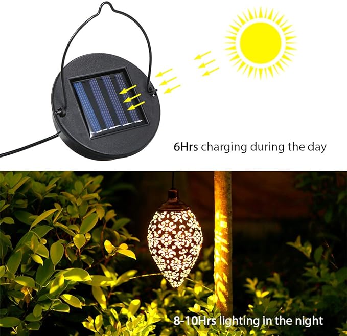 Hanging Solar Lights Solar Lantern LED Garden Lights Metal Lamp Waterproof for Outdoor Hanging Decor (2 Pack)