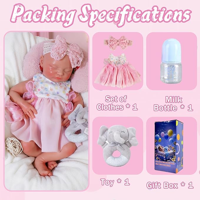 Girl 19 in, Full Silicone Baby Doll, Realistic Baby Dolls, Realistic Veins & Sleeping Pose, Not Vinyl, Reborn Baby Dolls Silicone Full Body, Gift Set