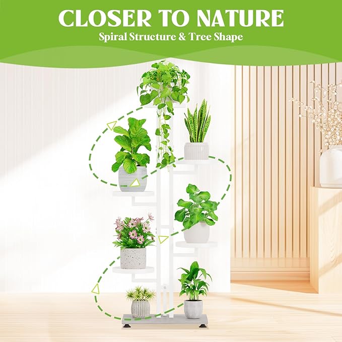 iDavosic.ly 6 Tier Plant Stand Indoor Outdoor, Tiered Corner Multiple Flower Pot Holder Shelf, Metal 40 Inch Tall Display Rack for Patio Porch Living Room Garden Balcony Bedroom, White