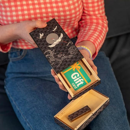 Bits and Pieces - Soaring Cranes Secret Puzzle Box - Wooden Money Box Brainteaser - 10 Step Solution Brain Game