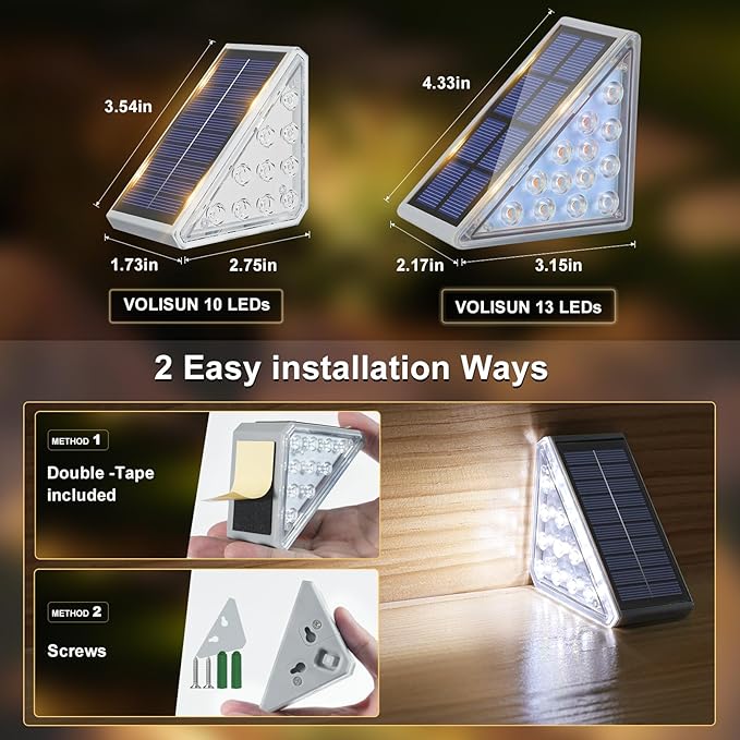 VOLISUN Solar Step Lights for Outside, Solar Stair Lights Outdoor Waterproof IP67, LED Outdoor Step Lights, Outdoor Stair Lights Decor for Deck, Front Step, Front Porch and Patio (8 Pack,Cool White)