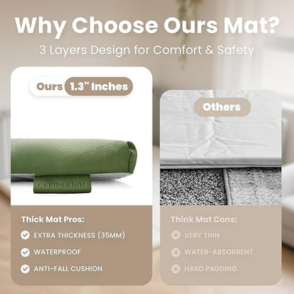 Baby Play Mat 50x50 Inches,1.3" Thick Padded Waterproof Floor Cushion & Playpen Mat with Vegan Leather,Non-Slip & Non-Toxic Nursery Rug for Infants, Toddlers & Kids(Green)