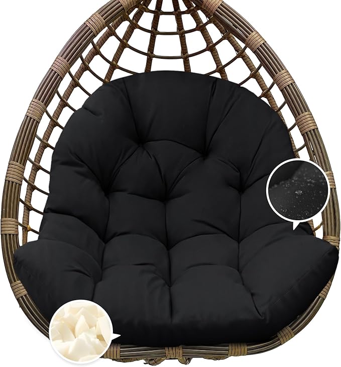 Egg Chair Cushion Replacement, Waterproof Outdoor Hanging Egg Chair Cushion Hammock Swing Chairs Cushions Pads, U-Shaped Thickened Cushions for Hanging Eggs Chairs, 47x33x7 Inches (Black)