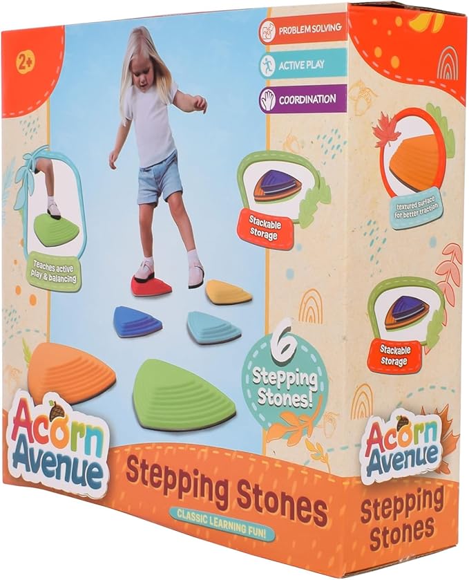 Kids Balance Stepping Stones (6 Pack), Non-Slip, Gross Motor Skills & Indoor/Outdoor Play, Jumping Stones Steps Stones, Obstacle Course Coordination Game Toys for Ages 3+