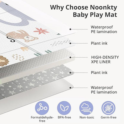 71x59 Foldable Foam Baby Play Mat for Floor, Babies Activity Tummy Time Playmat, Kids Non Toxic Foam Thick Play Mat for Baby, Foldable and Waterproof Playmats for Babies and Toddlers