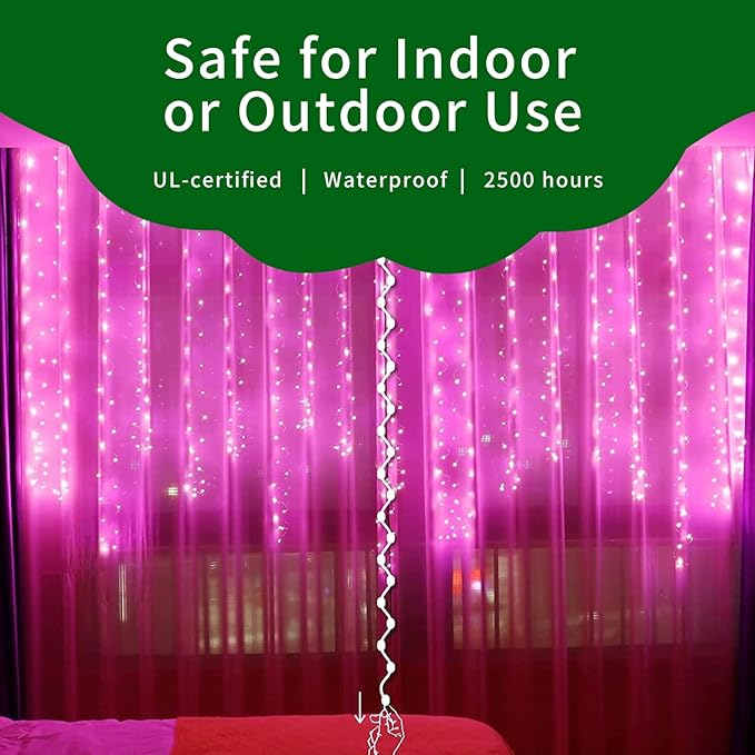 Ultra-Bright Connects End to End Pink Christmas Mini Lights 100L 19.6Ft UL Listed Incandescent Bulb String Light Set for Indoor Outdoor Holiday Garden Party Christmas Tree Garland Decor