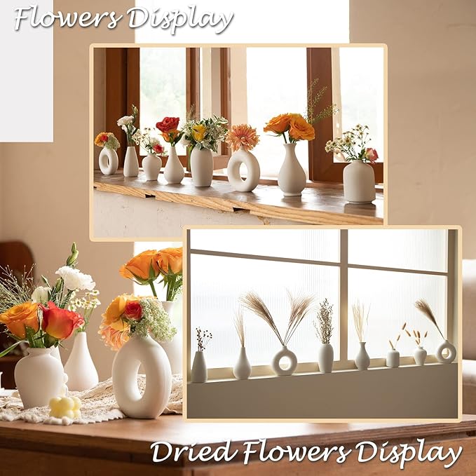 Ceramic Bud Vase Set of 8, Small Vase for Flowers, White Mini Bud Vase in Bulk for Centerpieces, Rustic White Ceramic Vase Set for Flowers, Room Décor, Wedding Party