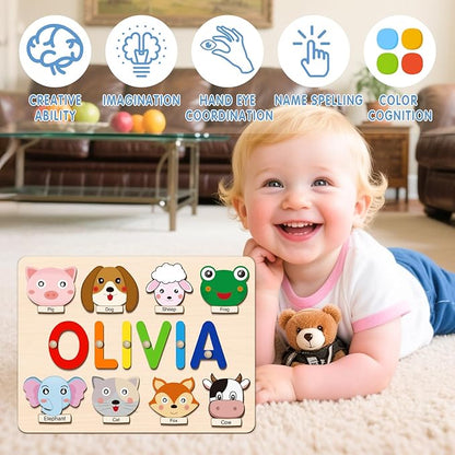 Personalized Name Puzzle for Kids, First Birthday Gifts for Girls&Boys, Learning Toys 1-3 Animal Puzzle Montessor Toys for Kids