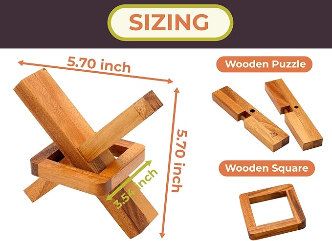 BSIRI Wooden Brain Teasers for Adults Logic Games Gift Puzzle and Mind Teasers for Kids of The Cross Out Tricky Games Wood IQ Puzzles Challenging to Open Trick Lock