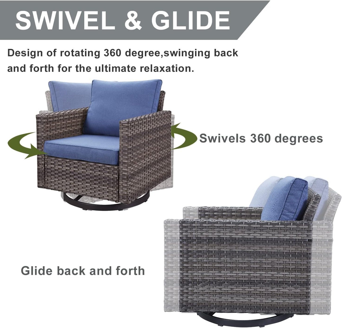 HUMMUH Patio Furniture 10 Piece PE Wicker 6-Seater Outdoor Sectional Sofa Patio Swivel Chairs Outdoor Chairs with Tables for Porch,Garden,Backyard,Deck