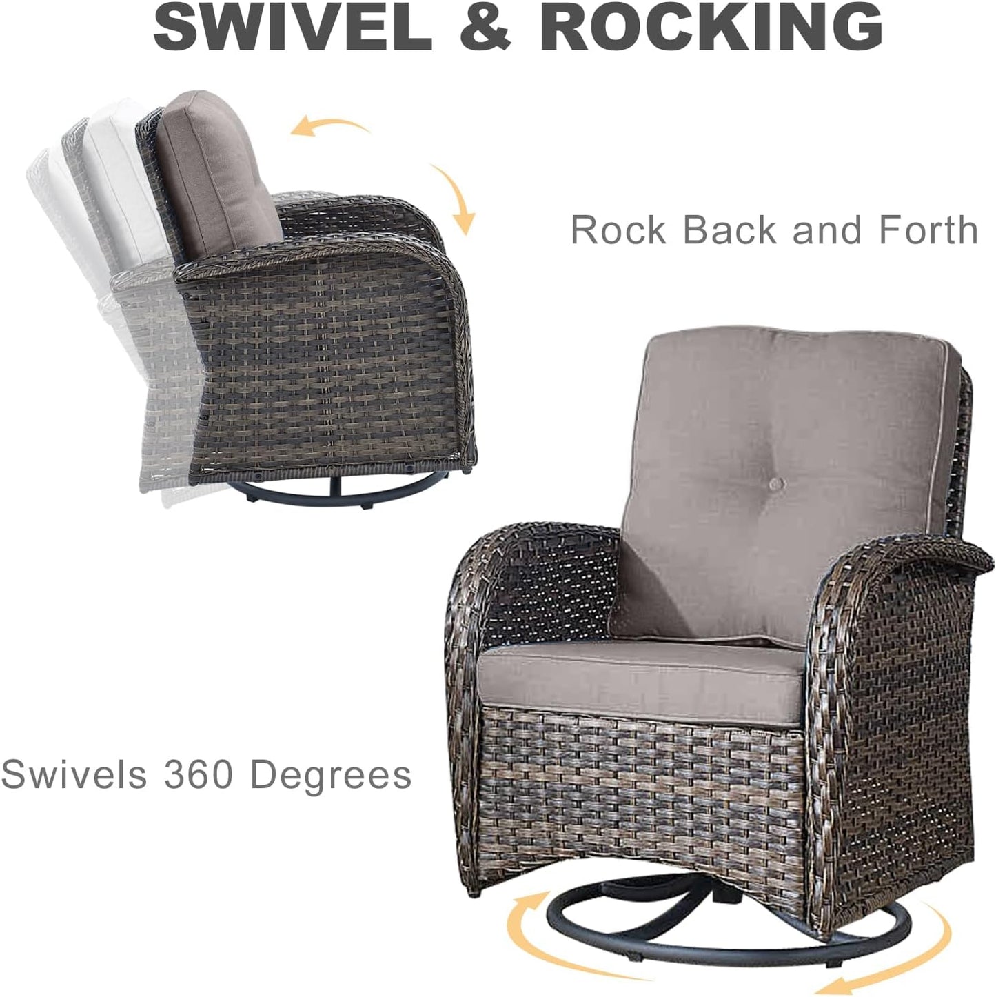 HUMMUH 5-Piece Patio Furniture Wicker Outdoor Conversation Set,All-Weather Rattan Swivel Chairs Bistro Set with Loveseat Coffee Table for Backyard,Poolside,Deck(Brown/Grey)