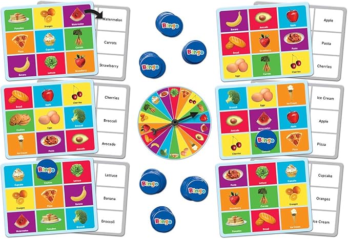 Masterpieces Kids Games - Food Bingo Game - Fun Family Entertainment for Kids and Adults - Educational, Engaging, and Perfect for Game Night, Classroom Activities, and Interactive Play for All Ages