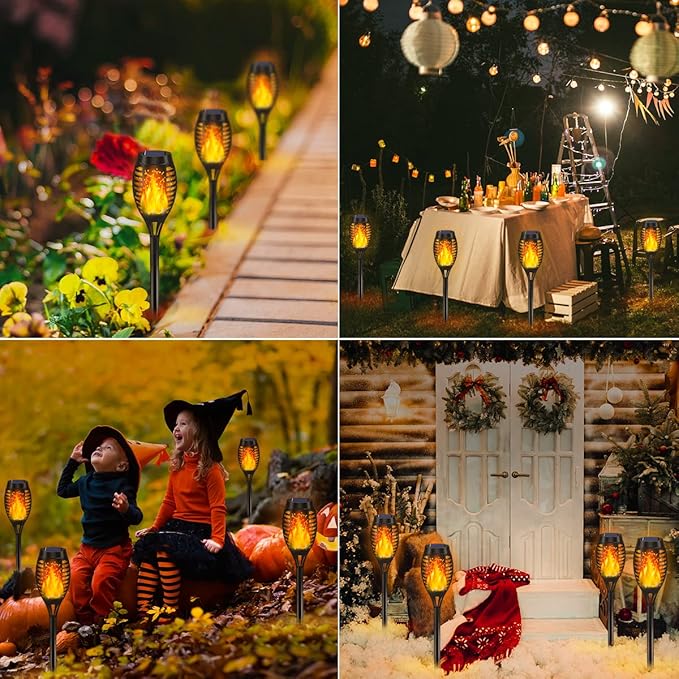 MIUSIKIT 16Pack Outdoor Solar Lights for Yard, Solar Flame Lights for Outside Decorations, Solar Pathway Lights Outdoor Waterproof, Luces Solares for Outdoor Lighting Art