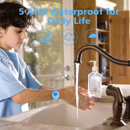 Kids Watch,Boys Watch for 3-15 Year Old Boys,Digital Sport Outdoor Multifunctional Chronograph LED 50 M Waterproof Alarm Calendar Analog Watch for Children with Silicone Band,Kids Gift