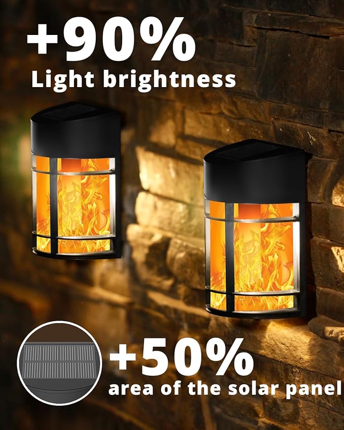 Flickering Flames Solar Fence Lights, Upgraded 8 Pack Waterproof Solar Outdoor Lights for Deck Fence Post Yard