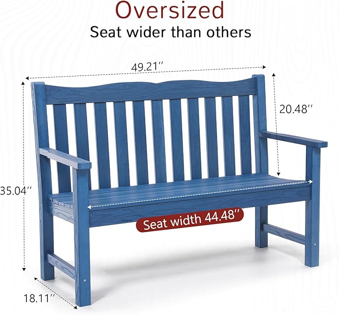 Stoog Outdoor Bench, 2-Person All-Weather HIPS Garden Bench with 800 lbs Weight Capacity, Never Rot or Fade, Waterproof Bench, for Outdoor, Patio, Garden, Porch, Backyard and Park, Blue