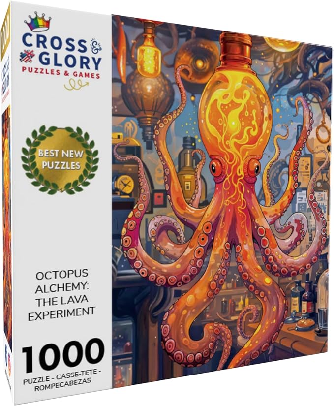 Cross & Glory - Octopus Alchemy: The Lava Experiment - 1000 Piece Jigsaw Puzzle for Adults | Science and Ocean Life Theme | Satin Finish | 20x27 Inches