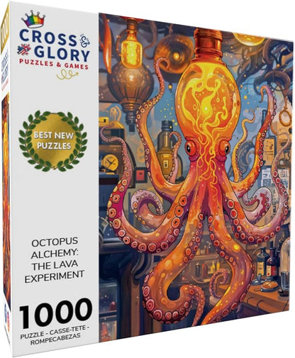 Cross & Glory - Octopus Alchemy: The Lava Experiment - 1000 Piece Jigsaw Puzzle for Adults | Science and Ocean Life Theme | Satin Finish | 20x27 Inches
