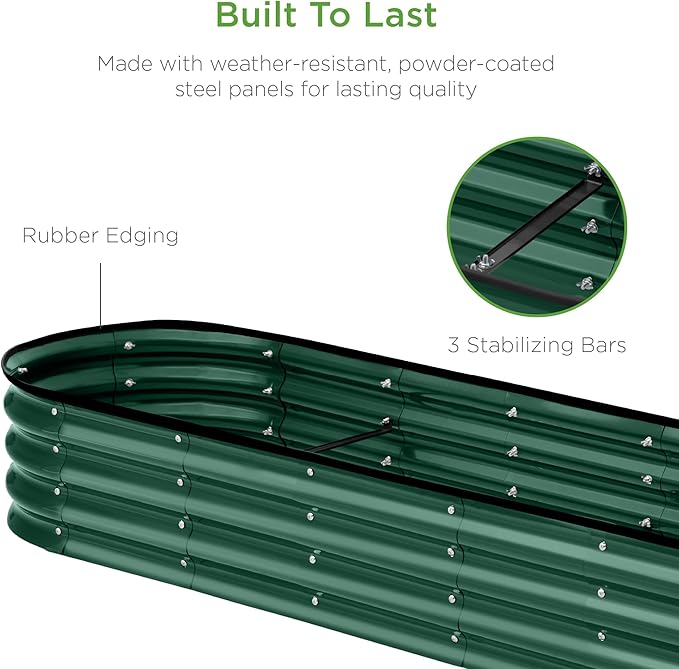 Best Choice Products 8x2x1ft Outdoor Metal Raised Garden Bed, Oval Deep Root Planter Box for Vegetables, Flowers, Herbs, and Succulents w/ 108 Gallon Capacity - Dark Green