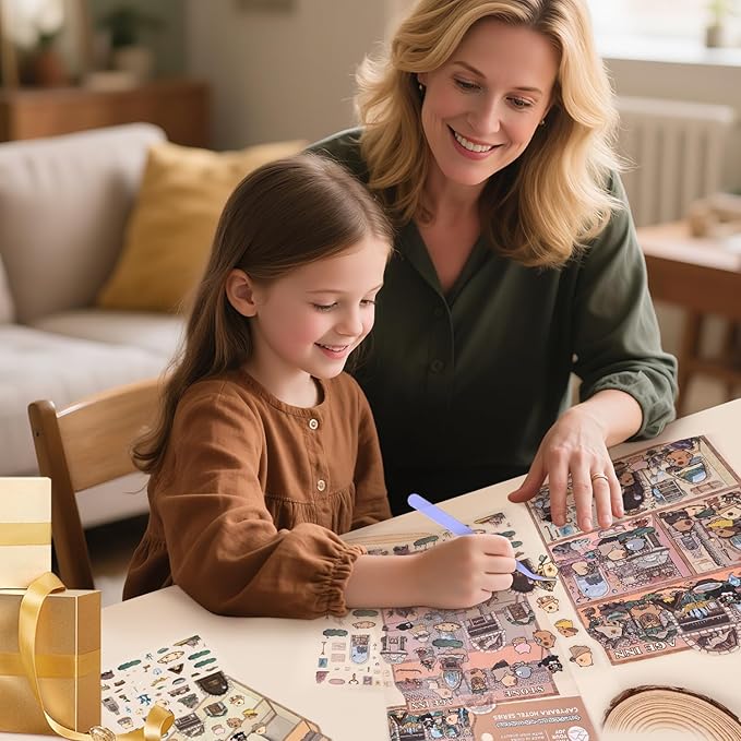 Girls 3D Miniature Scene Stickers,4 Sets Visit the Store DIY House Stickers for Space Cruise,Ocean Hotel,Egypt Hotel,Stone Age,Cute 3D Cartoon Sticker Scenes for Adult Kids Relief Stress Pass The Time