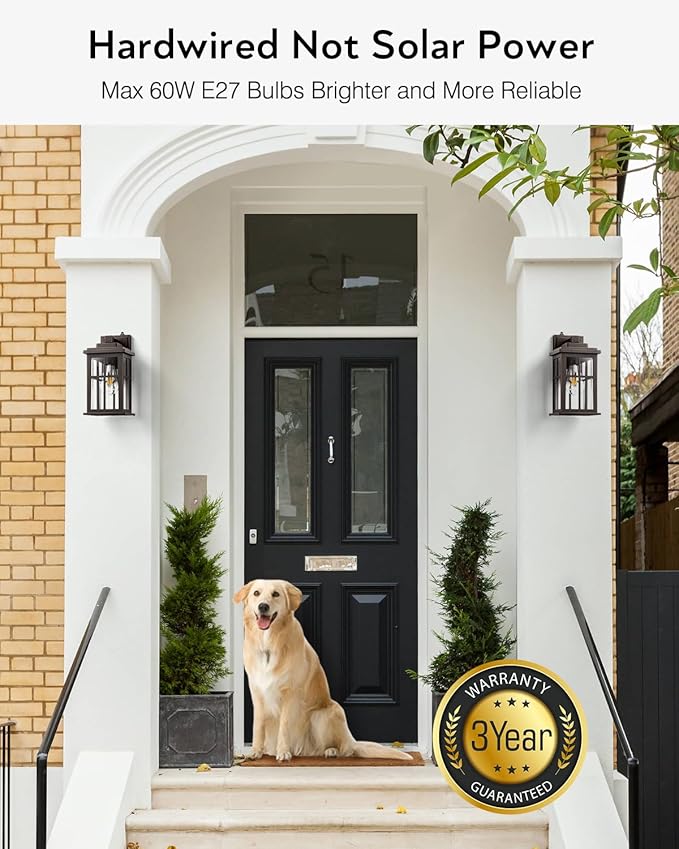 Anti-Rust Dusk to Dawn Outside Lights, 2-Pack Oil Rubbed Bronze Exterior Lighting Fixtures, Easy-to-Install Waterproof Modern Outdoor Wall Light for Porch, Garage, Front Door