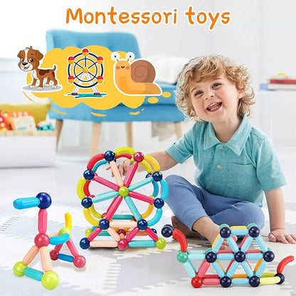 64PCS Magnetic Building Blocks, Montessori Magnet Toys for Kids Toddlers, STEM Learning Toys for Boys and Girls, Creativity Kids Game