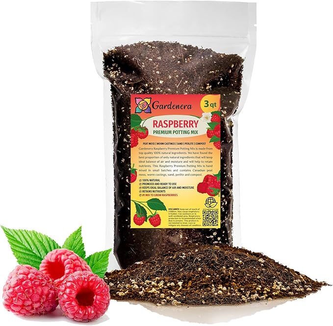 Premium Raspberry Potting Soil Mix - Optimal Blend for Thriving and Juicy Berries - 3 Quart