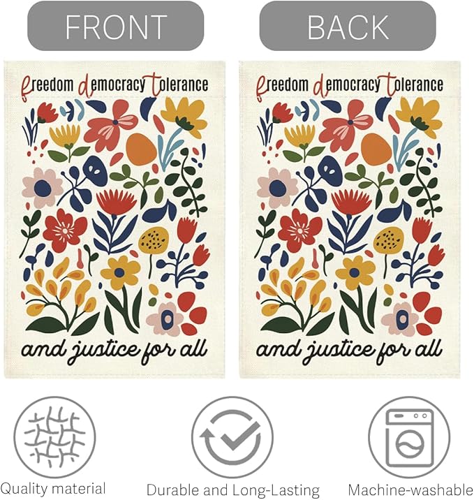 Social Justice Encourage Garden Flag Freedom Democracy Tolerance And Justice for All Decorations Small Double Sided Burlap art Stained Glass Style Garden Flags 12 x 18 Inch for Outside