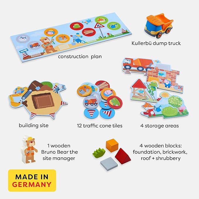 HABA My Very First Games Building Site, A Cooperative Learning Kids Game, Toddler Learning Activities & Games for 2+ Year Olds with Included Toy Truck