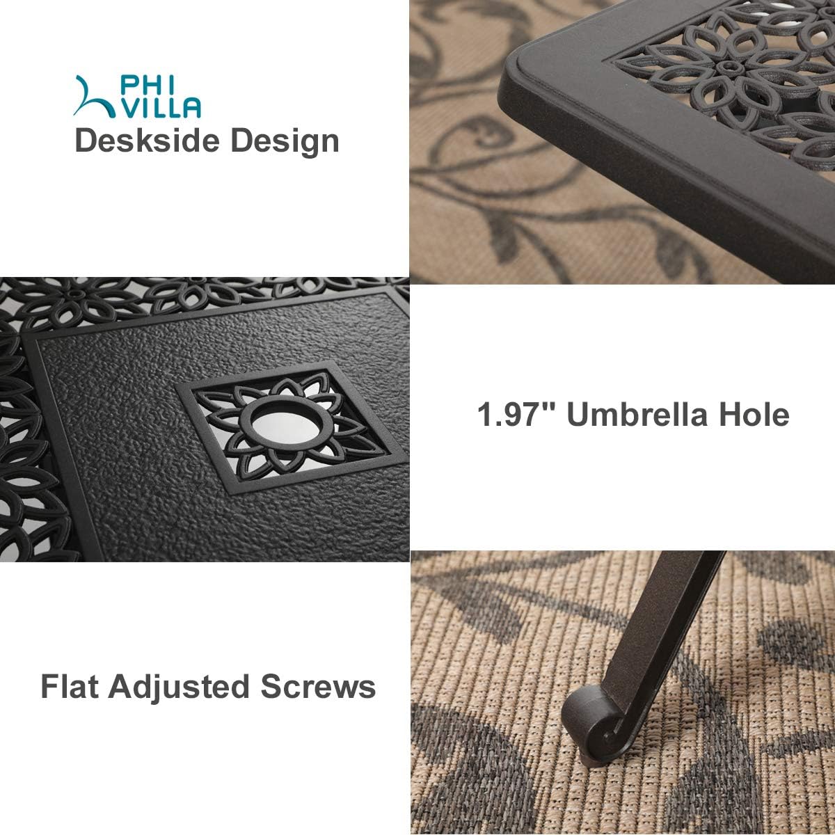 PHI VILLA Cast Aluminum Outdoor Patio Bar Tables, Outdoor Frosted Surface Square Bar Height Bistro Table - 42" Pub Height