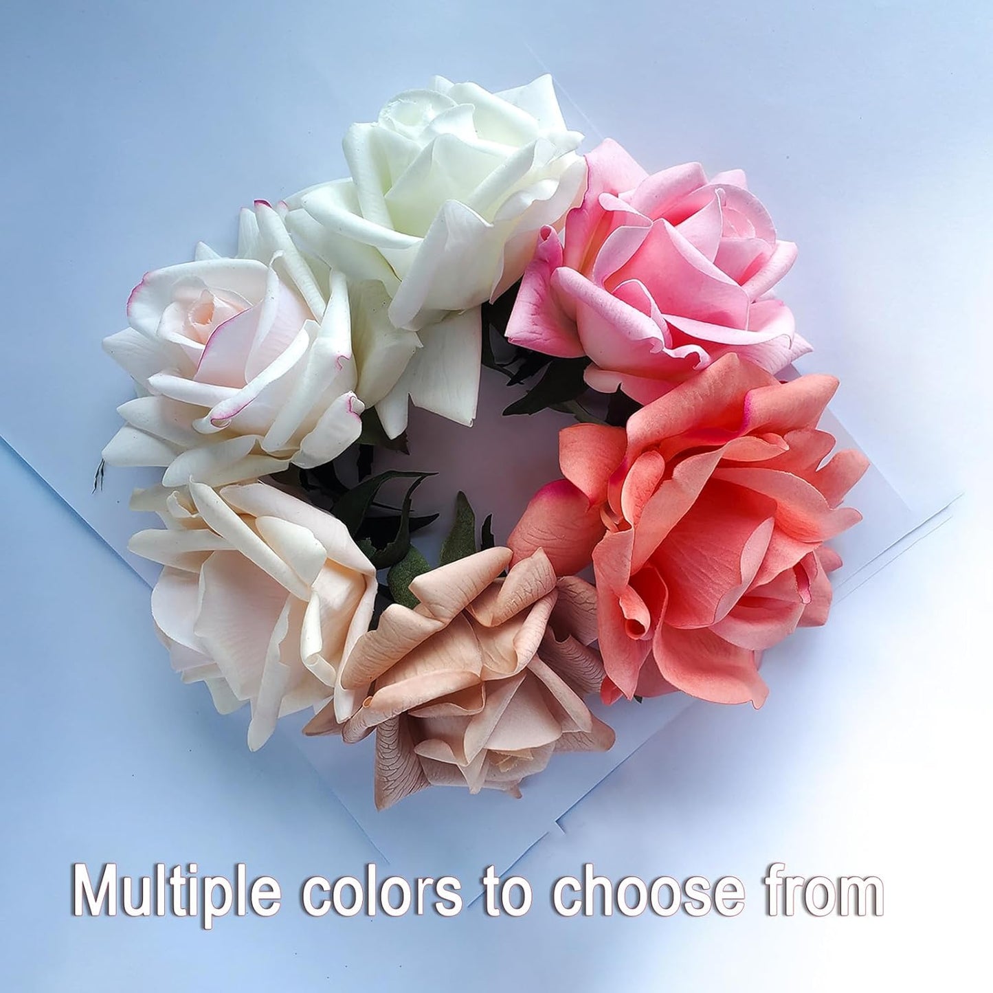 Artificial flower real touch roses feel and look realistic fake roses with stems, suitable for gift, for wife girlfriend mom friends, Indoor home table，cake, hotel, car ecoration (6, golden)