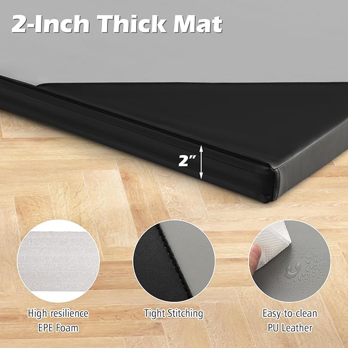 Giantex 4'x10'x 2" Gymnastics Mat, 4-Panel Folding Aerobics Exercise Mat w/Hook & Loop Fastener, Carrying Handle, Portable Tumbling Mat for Stretching Yoga Cheerleading Martial Arts